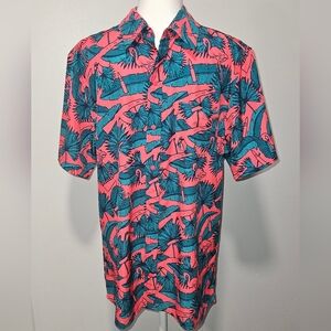 Savage Tacticians Men's Vibrant Flamingo Tactical Print Button Up Shirt Size Med